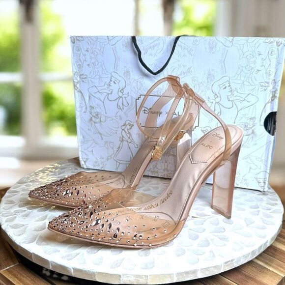 Disney x ALDO Glass Slipper Heels Clear Rhinestone Cinderella Pumps Bone Size 7. - Picture 2 of 14